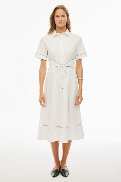 Perspective Ecru Colored Balars Regular Fit Fitted Sleeve Shirt Collar Dress