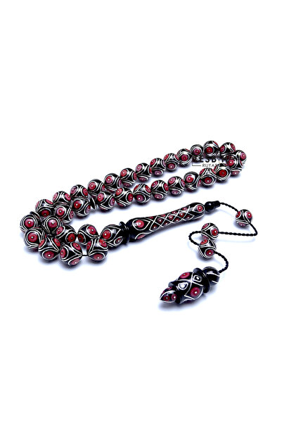 Tesbih Ruyasi Premium İşçilikli Gümüş Mercan Tasarım Oltu Taşı Tesbih