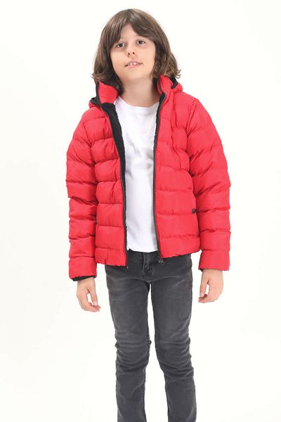 Cansın Mini Boy's Straight Stitched Red Puffer Jacket 15635