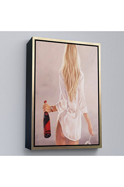 Limitless Wooden Framed Wine and Glass Le Walking Blonde Haired Woman Painting-7946