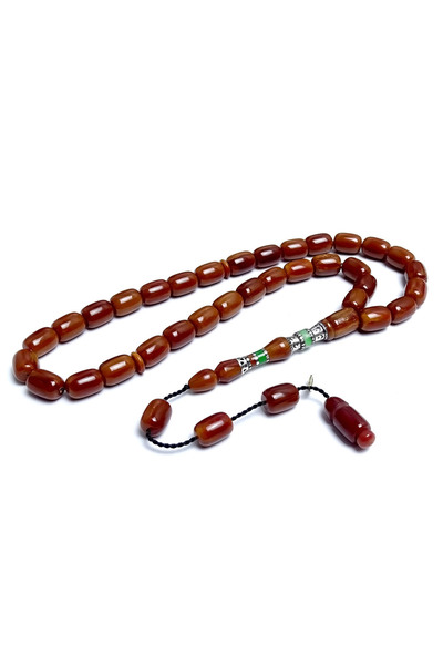 Tesbih Ruyasi مسبحة صلاة عنبرية مطرزة باللون الفضي القهوة