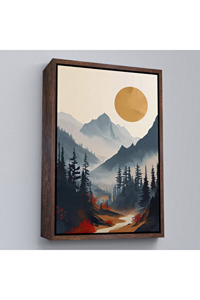 Home Sun Landscape Painting Above the Mountains with Wooden Frame-7637