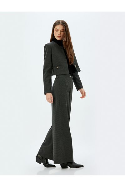 Koton High Waist Wide Leg Fabric Trousers with Accessory Detail