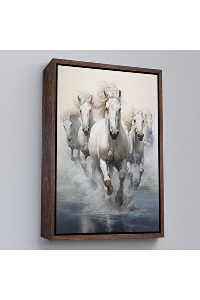 Home Tablou de cai albi care alergă în apă cu cadru din lemn-8000