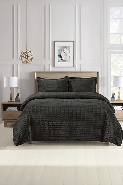 FAVORA Alvin Velvet Double Bedspread Set - Anthracite