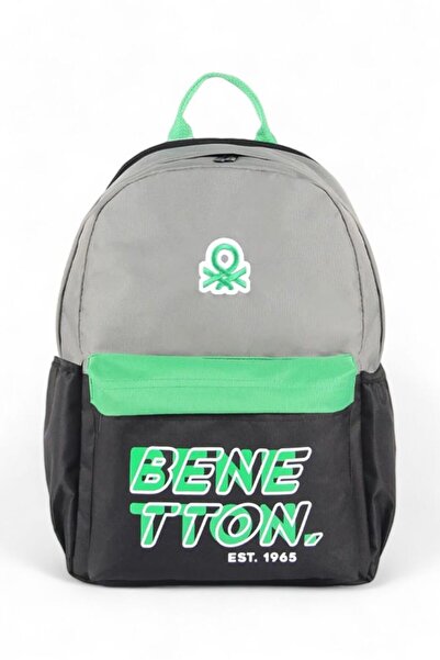 Benetton Gray-Black Unisex School Backpack Ben03841
