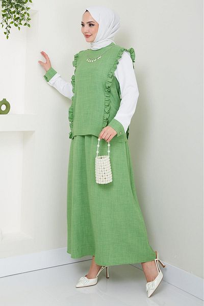 hafsamina Elisa Skirted Suit Pistachio Green HM2397