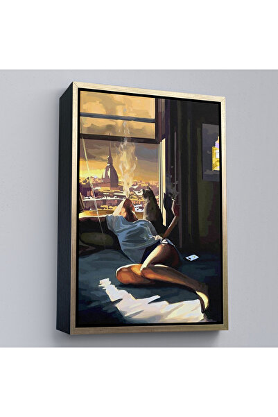 Limitless Ζωγραφική με ξύλινο πλαίσιο Γυναίκα που πίνει σε γυαλί KeLMTTTÇ.KNVında-7800