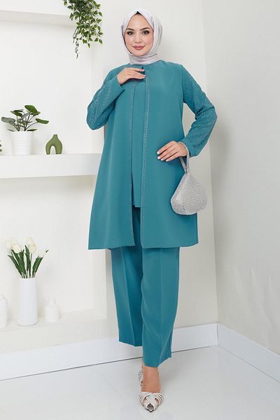 hafsamina Μητρικό Σετ Πέτρινο Μπράτσο Plus Size - Mint HM2504