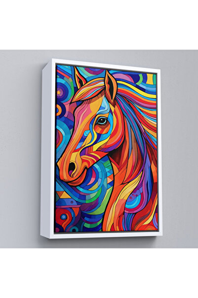 Oxyteez Tablou colorat cu cai abstracte cu rama din lemn-7515