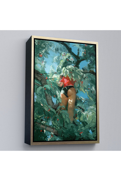 Oxyteez Femeie care colectează fructe din copac cu cadru din lemn Tablo-7784