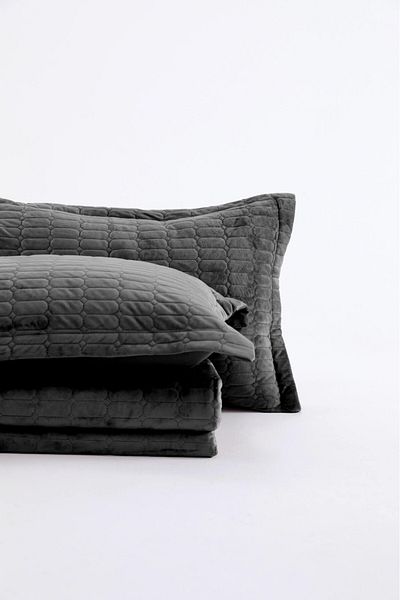 FAVORA Alvin Velvet Double Bedspread Set - Anthracite