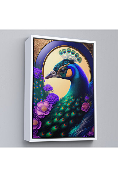 Oxyteez Pictură cu rama din lemn de păun în mijlocul flori moroase-8010