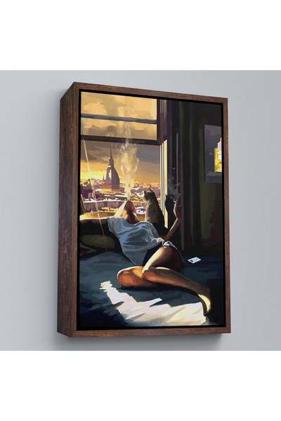 Limitless Ζωγραφική με ξύλινο πλαίσιο Γυναίκα που πίνει σε γυαλί KeLMTTTÇ.KNVında-7800