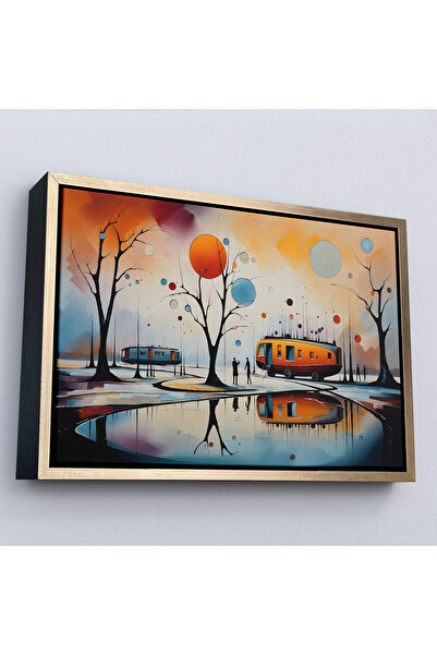 Oxyteez Πίνακας με Χειμωνιάτικο Τοπίο Κατασκήνωσης σε Αφαίρεση Kandinsky με Ξ...