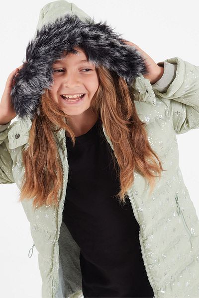 Cansın Mini Girl's Coat Snow Patterned Hooded Puffer Coat 14530