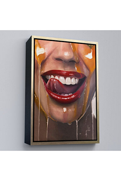Limitless Wooden Framed Red Lipstick Woman Painting-7821