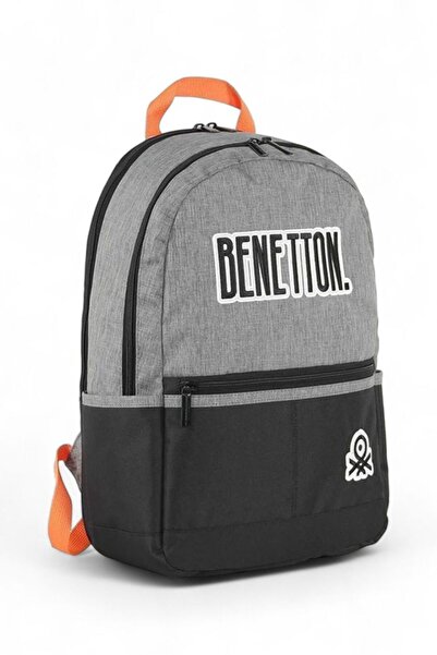 Benetton Gray-Black Unisex School Backpack Ben03857