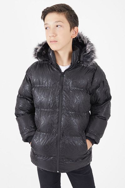 Cansın Mini Boy's Black Puffer Jacket with Black Shearling 15480