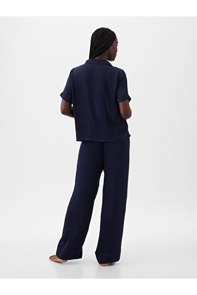 GAP Kadın Lacivert Saten Pijama Üstü