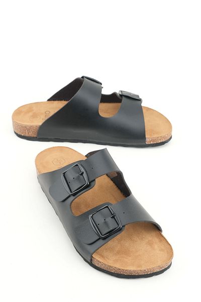 GEZER Ανδρικές παντόφλες Gemo Faux Leather - Καλοκαιρινή, Άνετη Σόλα, Δύο Πόρπες Ρυθμιζόμενες