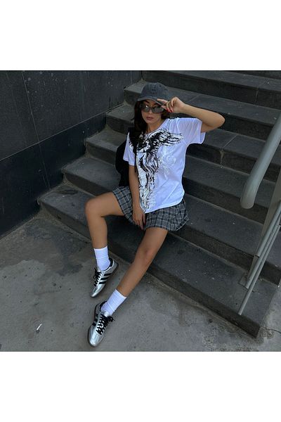 Köstebek Unisex Λευκό Vintage Angel Affection Cyber Grunge T-Shirt
