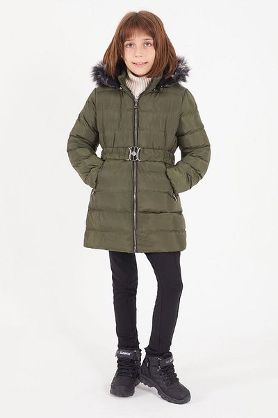 Cansın Mini Girl's Belted Puffer Coat Green 16363