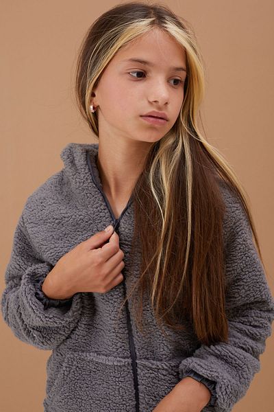Cansın Mini Girl's Smoked Plush Cardigan - Hooded, 5-15 Years, 19103