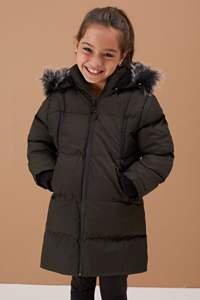 Cansın Mini Jachetă puf pentru fetiță, blană kaki 19132