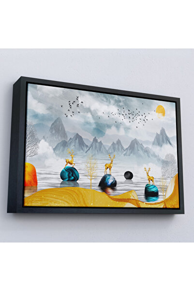 Oxyteez Pictură cu cerburi aurii cu design modern 3D cu cadru din lemn-7196