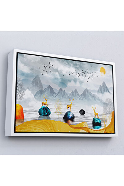 Oxyteez Pictură cu cerburi aurii cu design modern 3D cu cadru din lemn-7196