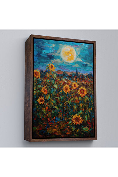 Oxyteez Tablou de câmpuri de floarea soarelui cu rame din lemn-7977