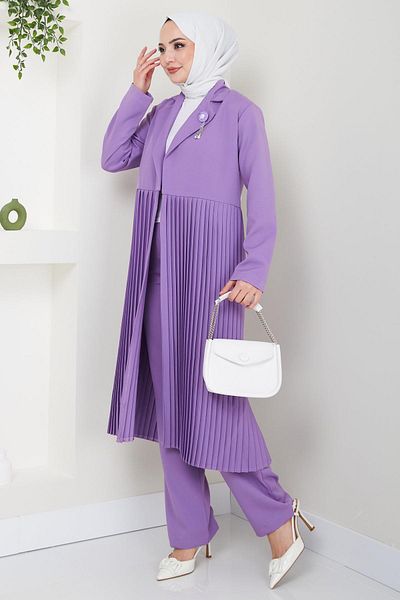hafsamina Double Suit with Pleated Jacket Lilac HM2396