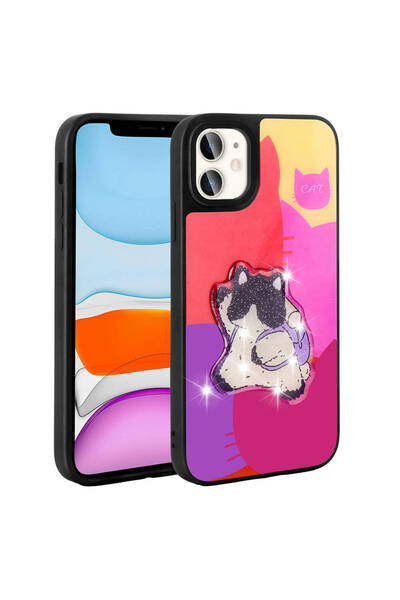 iPhone 11 Kılıf Parlayan Kabartmalı İkonik Figürlü Amas Silikon Kapak - Mor