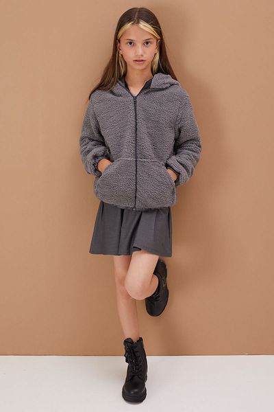 Cansın Mini Girl's Smoked Plush Cardigan - Hooded, 5-15 Years, 19103