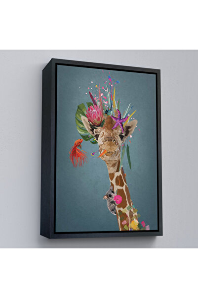 Oxyteez Tablou drăguț cu girafă cu cadru din lemn-7748