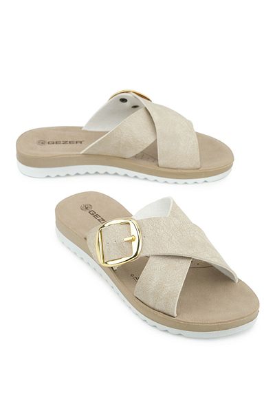 GEZER Women's Summer Single Buckle Adjustable Faux Leather Comfortable Sole Daily Slippers