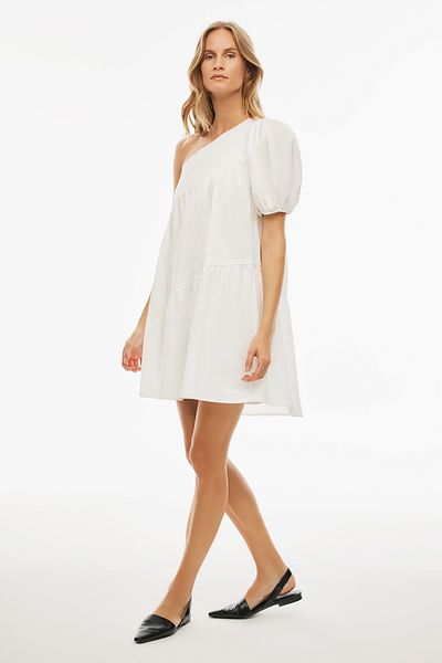 Perspective Gratas Regular Fit Short Length One Shoulder Ecru Color Dress