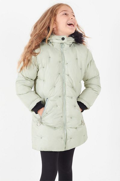 Cansın Mini Girl's Coat Polka Dot Hooded Puffer Coat 14532