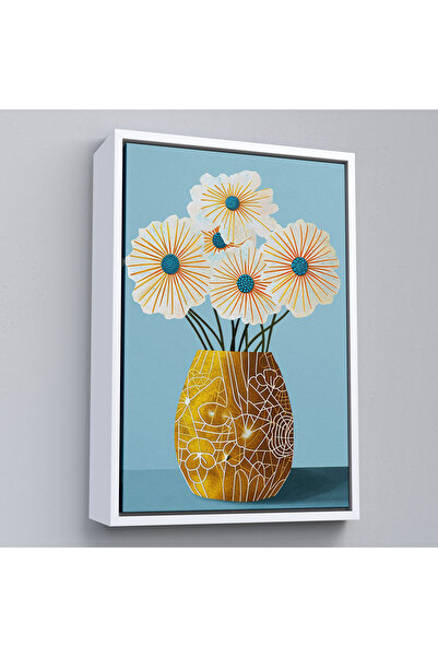 Oxyteez Flori albe într-o vază cu cadru din lemn Tablo-7569