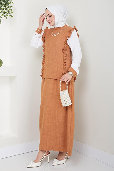 hafsamina Elisa Skirted Suit Tan HM2397