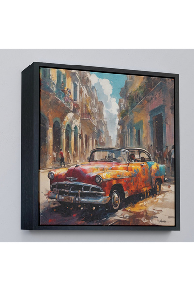Oxyteez Pictură clasică de mașină veche cu cadru din lemn-8331