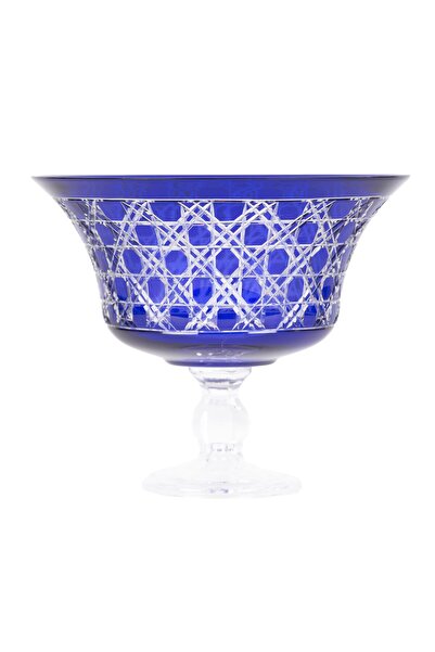 Saray Ottoman handicraft Ayaklı Cam Kase Sunumluk Meyvelik Hasır Desen Safir ...