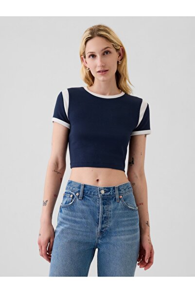 GAP Kadın Lacivert Modern Rib Crop T-Shirt