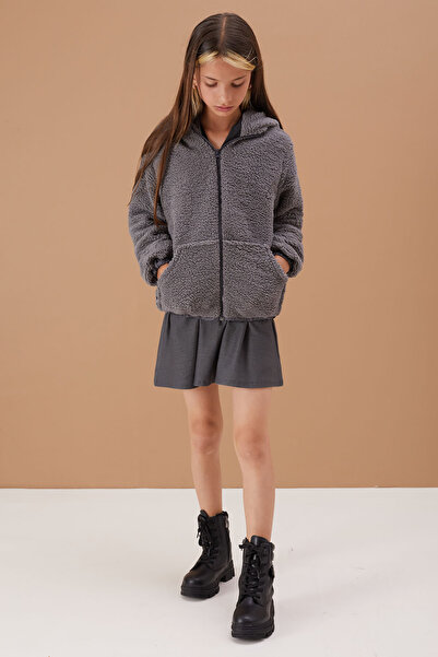 Cansın Mini Girl's Smoked Plush Cardigan - Hooded, 5-15 Years, 19103
