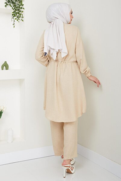 hafsamina Μπεζ Διπλό Σετ - Κουμπί Λεπτομερές HM2448
