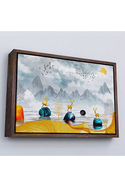 Oxyteez Pictură cu cerburi aurii cu design modern 3D cu cadru din lemn-7196