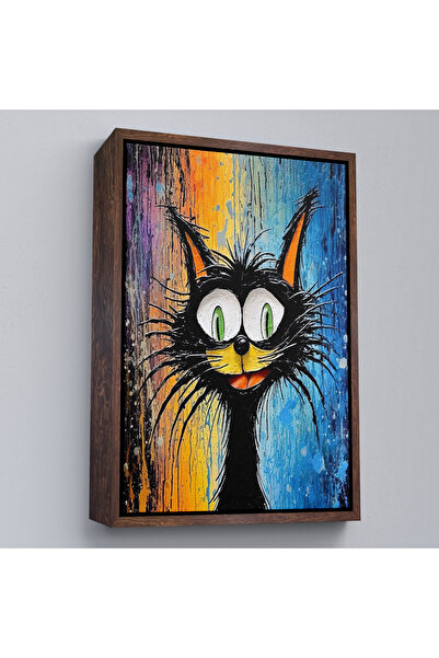 Oxyteez Pictură de pisică drăguță cu aspect de pictură în cadru din lemn-7778