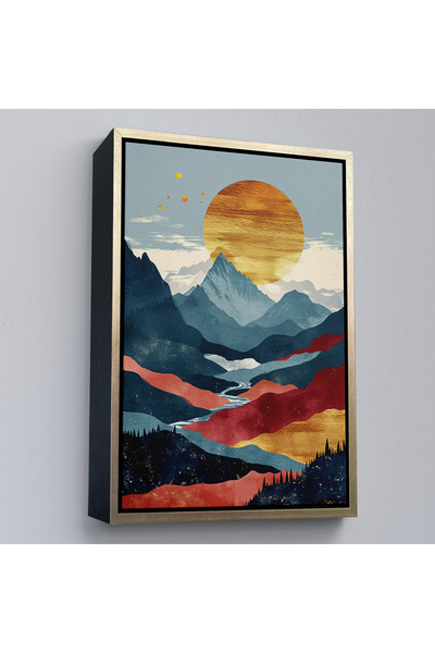 N NOXXO Tablo-7649 Peisaj solar peste munți cu cadru din lemn