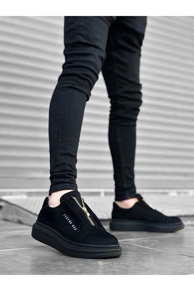 BOA BA0310 BOA Thick Suede High Sole Zippered Black Men's Shoes